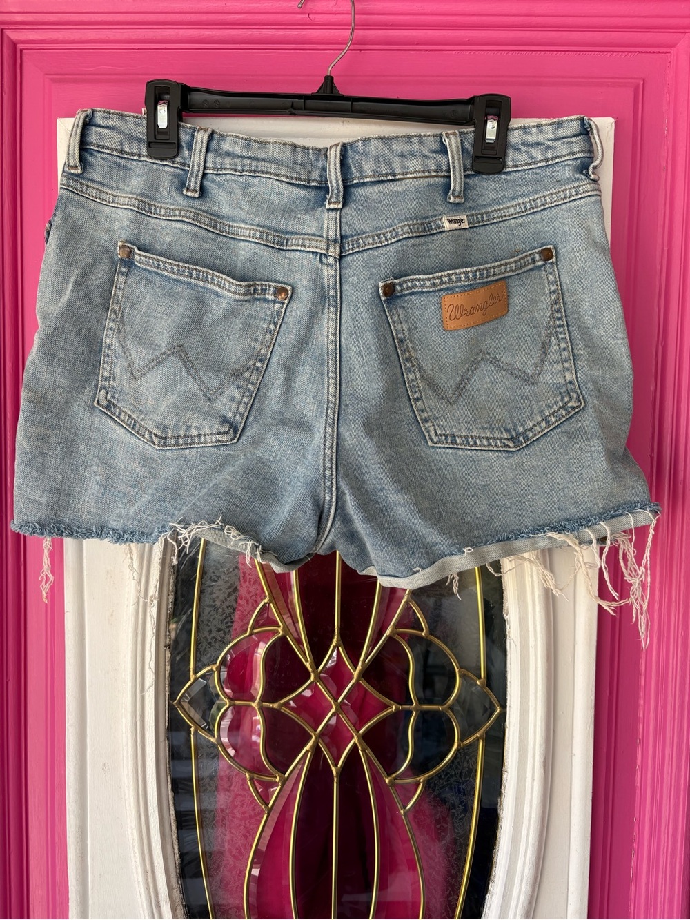 Wrangler Retro Light Blue Denim Cutoff Shorts with Frayed Hem